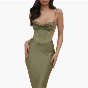 House of CB Myrna Satin Corset Dress (Olive)